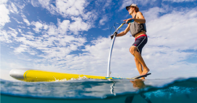 La tabla de surf con tim&oacute;n y pedales 
