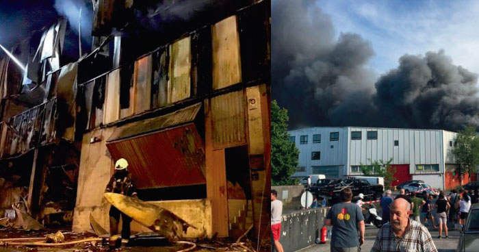 Descomunal incendio devora prestigiosa compa&ntilde;&iacute;a de tablas de surf en Europa 