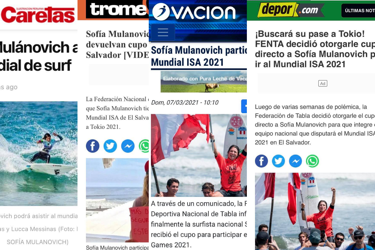 As&iacute; inform&oacute; la prensa el cupo directo de Sof&iacute;a Mulanovich al mundial de El Salvador