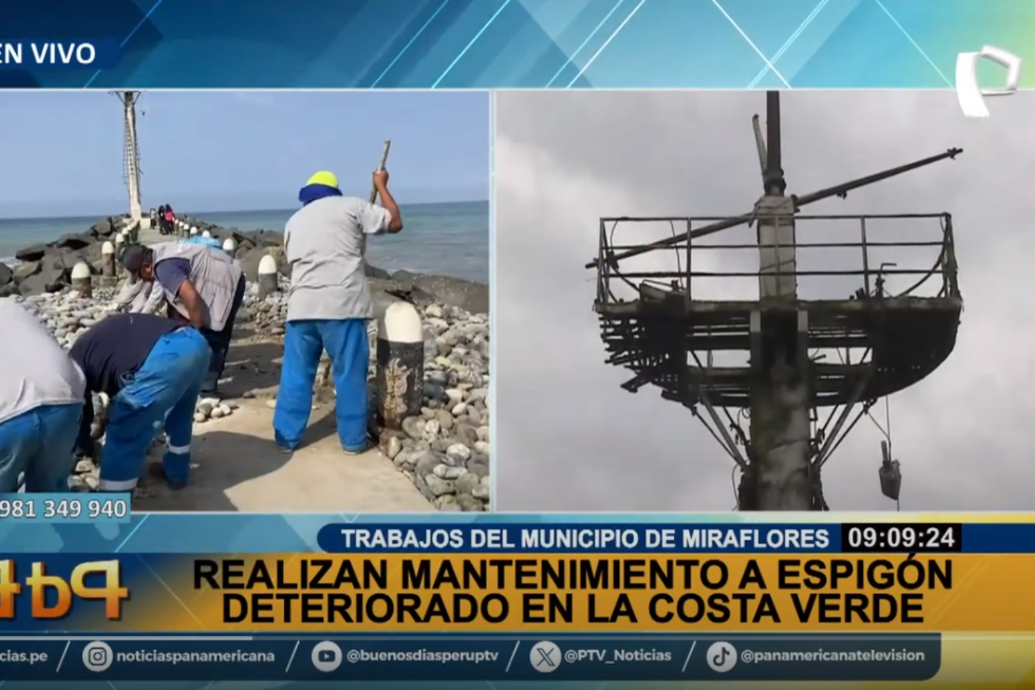 Tras denuncia de peligro por deterioro realizan mantenimiento de espig&oacute;n en Costa Verde de Miraflores